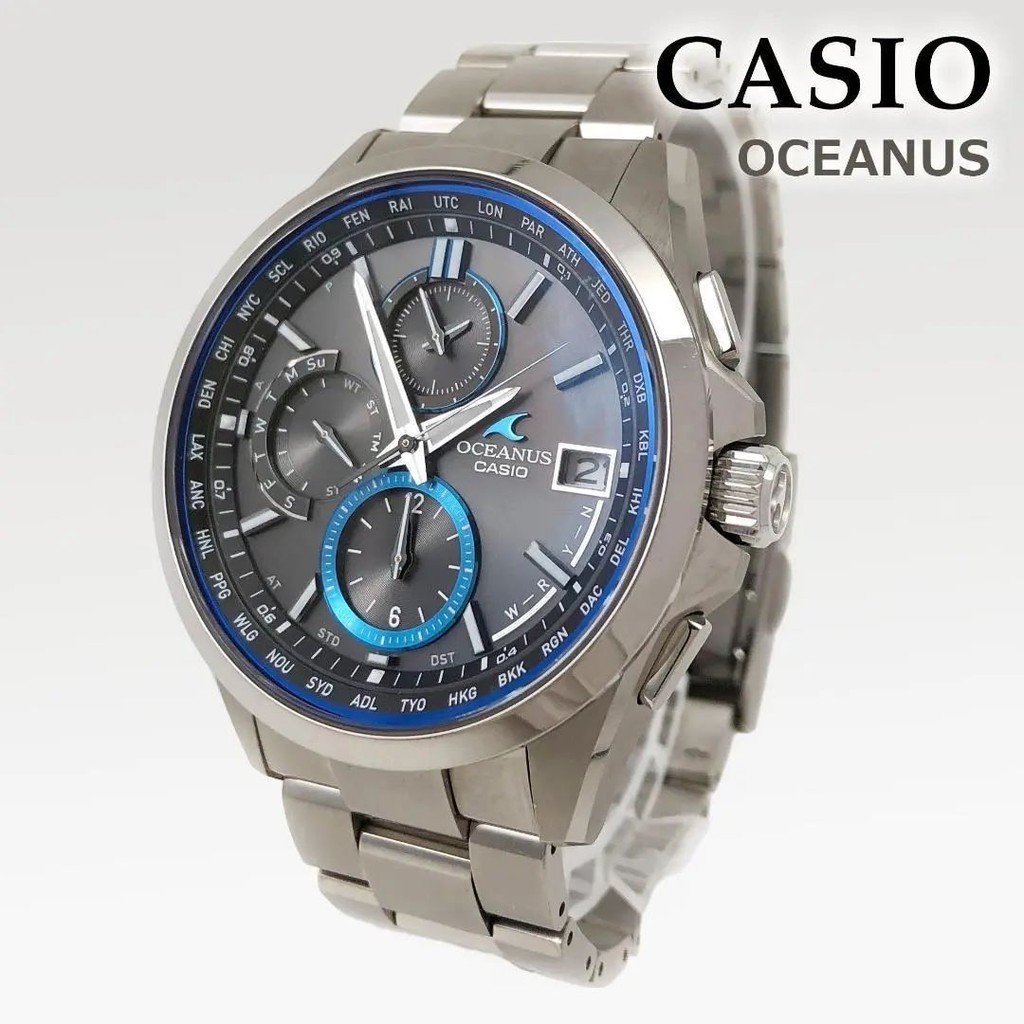 CASIO 手錶 OCEANUS 計時器 電波 藍色 太陽能 日本直送 二手