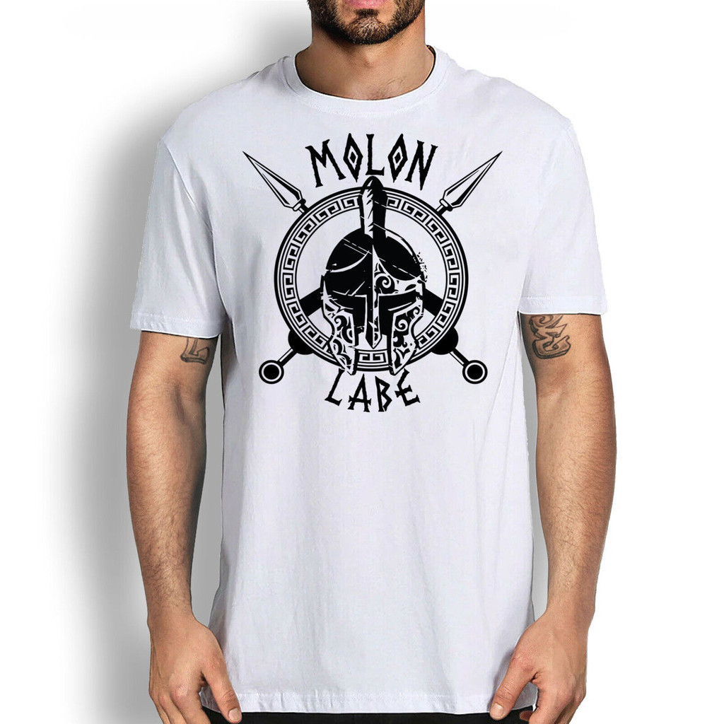 斯巴達戰士 Molon Labe 圖案 T 恤軍用短袖 T 恤