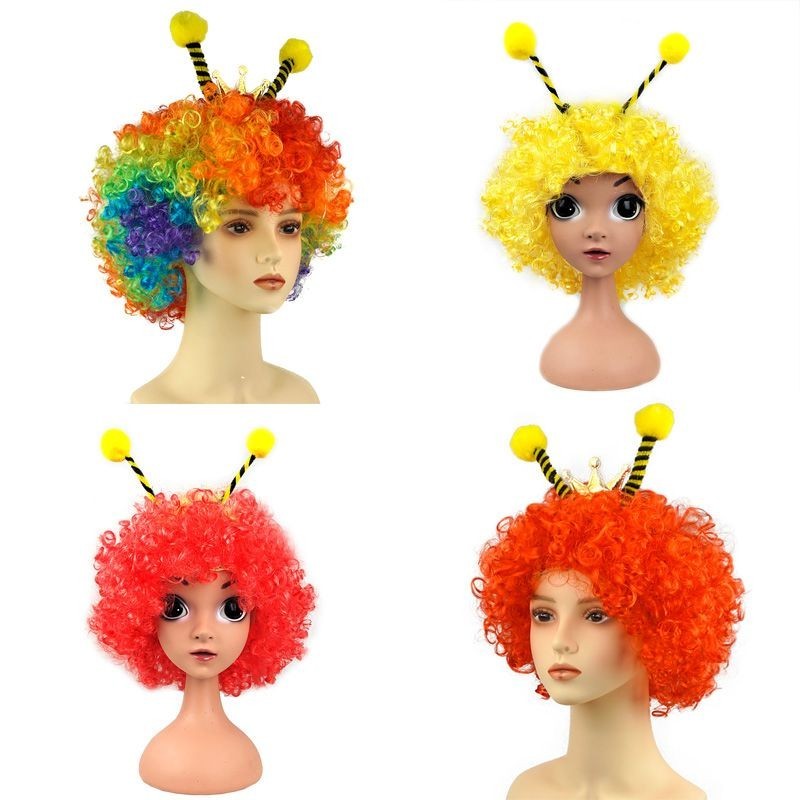 炫彩小蜜蜂裝扮表演假髮爆炸頭假髮幼兒園活動道具頭套頭飾兒童節