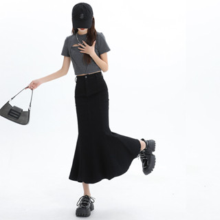 【美人魚】YKK黑色高彈魚尾裙包臀裙復古百搭緊身顯瘦半身裙女XS-XL