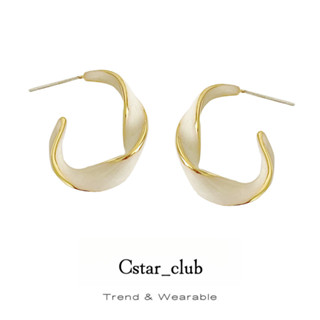 【Cstar】耳環 耳環 法式 復古 溫柔扭曲 奶白色 滴油耳環 耳環 禮物