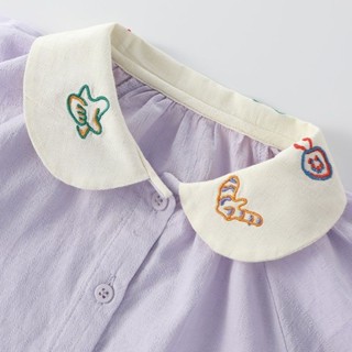 童裝兒童襯衫2024夏季新款寶寶洋氣繡花娃娃領襯衫女童上衣