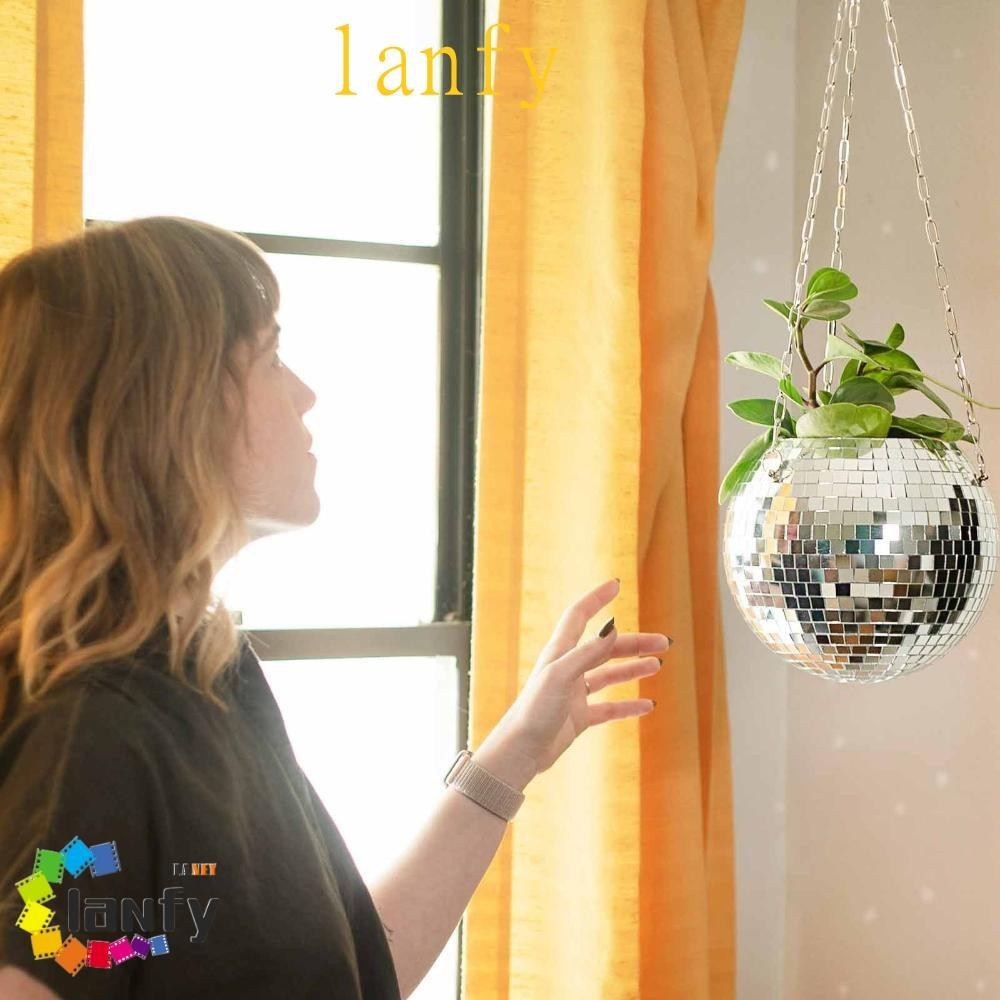LANFY花盆時尚1件地球儀形狀金屬鏈鏡面反射器花卉容器家居裝飾