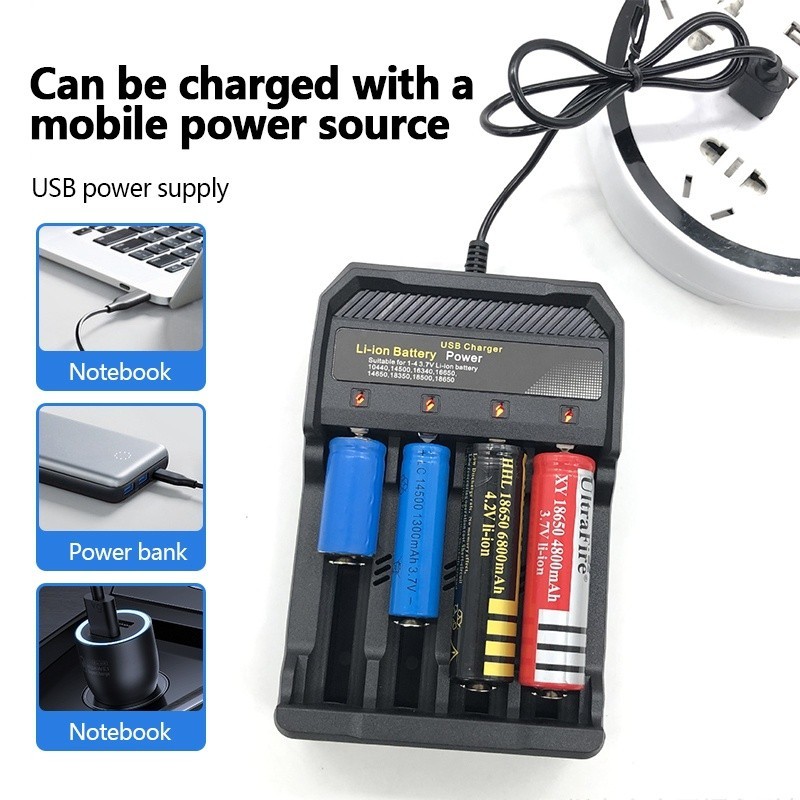 高品質 4.2V 18650 充電器鋰離子電池充電 4 槽 USB 便攜式通用充電器電池充電器