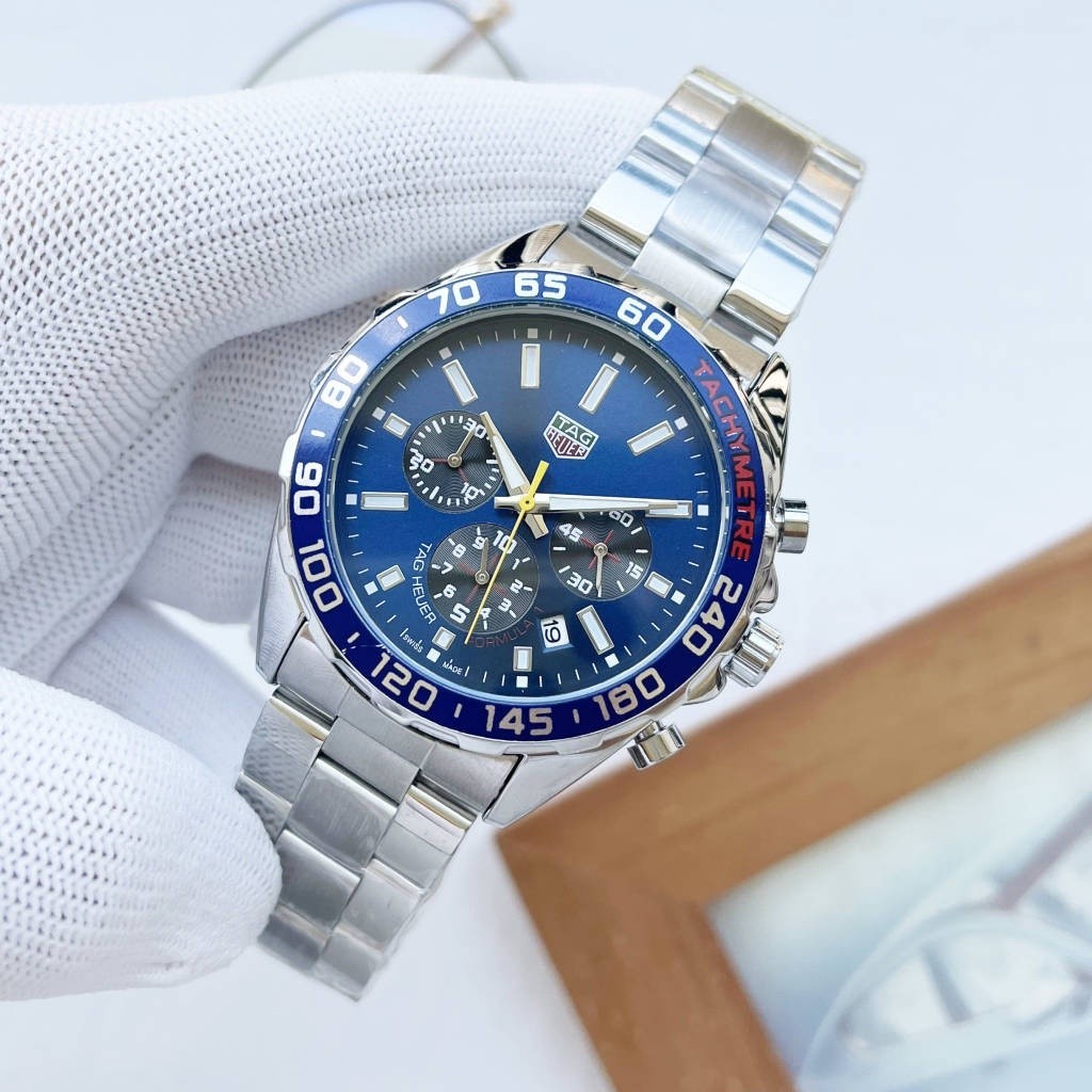 Tag 石英機芯男士手錶不銹鋼機身三眼錶盤手錶多功能運動手錶