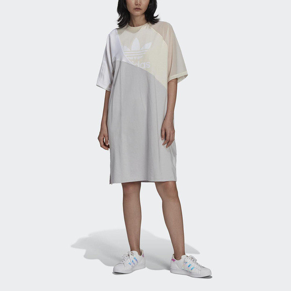 Adidas Tee Dress HC0636 女 連身洋裝 經典 三葉草 休閒 國際版 寬鬆 棉質 穿搭 灰 奶茶