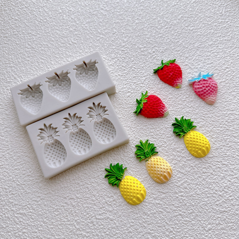 仿真水果菠蘿草莓矽膠模俱生日蛋糕裝飾品模具巧克力軟糖蛋糕甜點水果配件插件模具糖果糖果diy烘焙工具