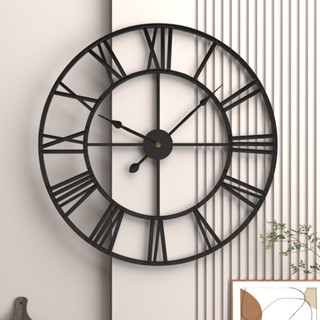 SK家用復古客廳鐵藝掛鐘北歐裝飾時鐘圓形羅馬靜音鐘錶