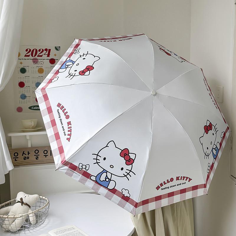 三麗鷗正版雨傘三折黑膠防晒防紫外線Hello Kitty卡通傘 AX4Z