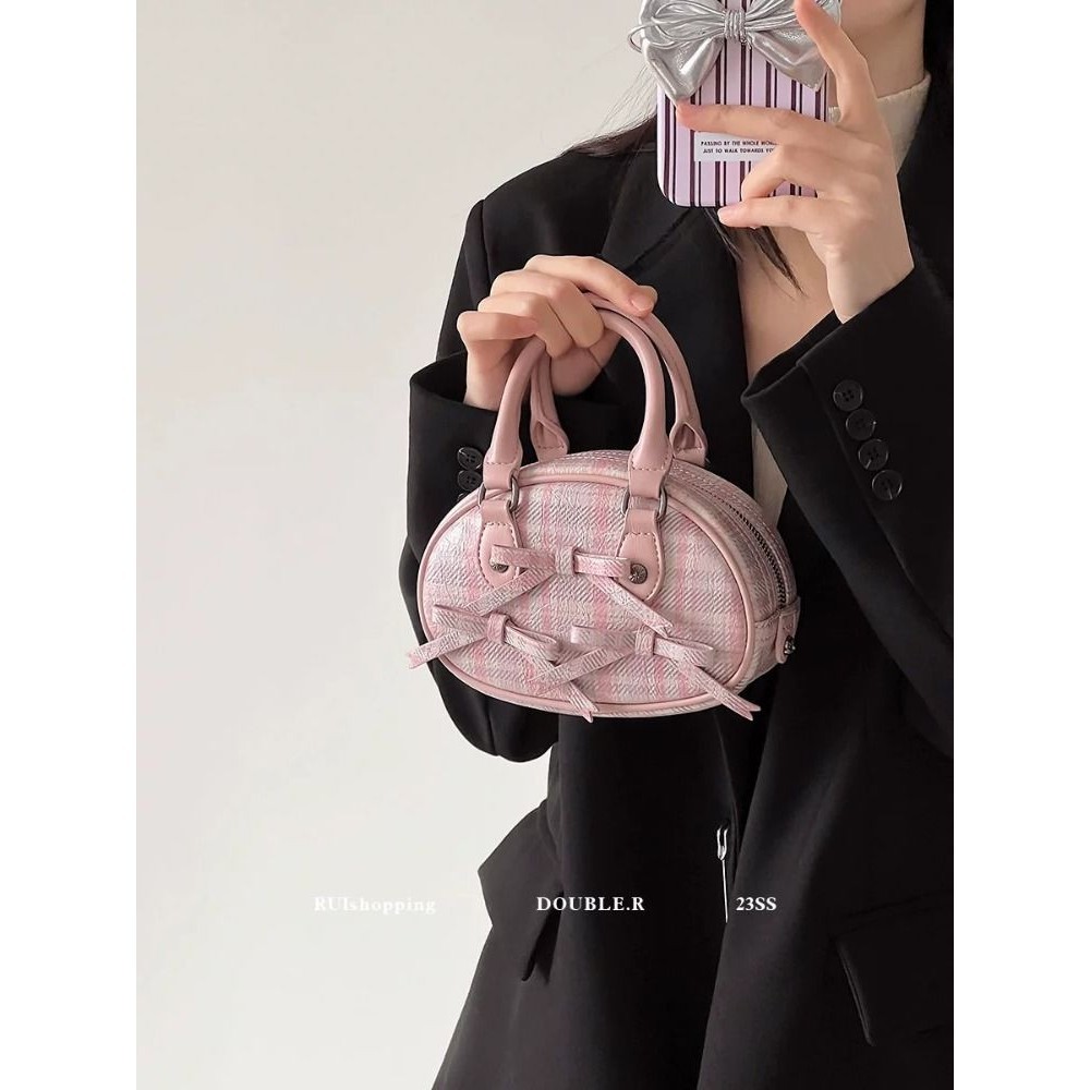 販賣美好❀ 小眾設計蝴蝶結保齡球包包女2024新款百搭時尚手提包單肩斜背包