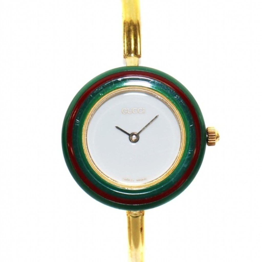 GUCCI 古馳手錶 錶圈綠紅綠織帶石英 指針式 日本直送 二手