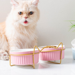 高腳貓咪糧食碗飲水碗寵物斜口食碗盆用品
