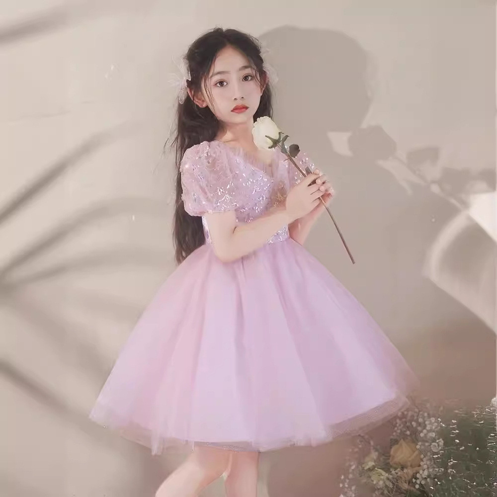 女童禮服春季粉色小女孩高級氣質公主裙兒童主持人鋼琴演奏表演服