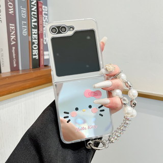 三星Galaxy Z Flip 5 zflip 4 zflip3時尚個性手機殼鏡子蝴蝶結KT貓手鍊款創意保護套