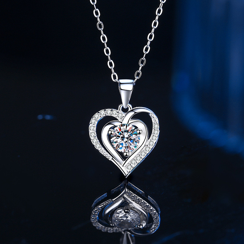 艾米家 正品 可過測鑽筆 s925純銀 交織的愛 莫桑鑽項鍊 女心形 莫桑石吊墜 新款 情人節禮物 鑽石項鍊 純銀項鍊