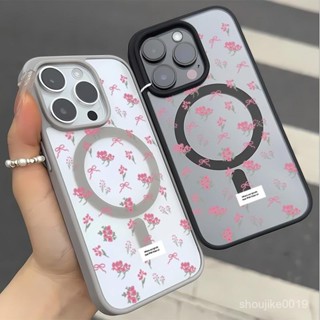 手機殻，全屏，粉色花朵圖案，適用iPhone X XR 11 12 13 14 15 16Plus XS MAX 磁性保