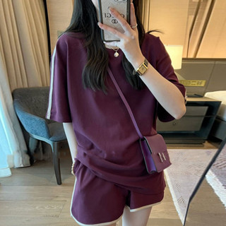 現貨 專櫃優品質推薦 女生衣著 短袖上衣短褲兩件式套裝 新款韓版拼色跑步服兩件套