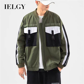 IELGY 純棉工裝外套男春秋多口袋飛行員外套寬鬆復古棒球服