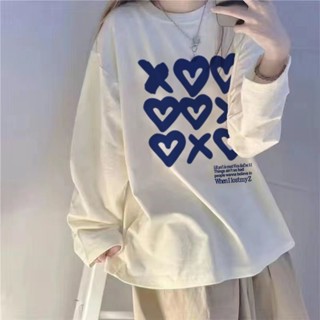 小麥+ 2025早春新款新款長袖白色t恤女春秋學生韓版寬鬆卡通圓領內搭打底衫甜辣上衣