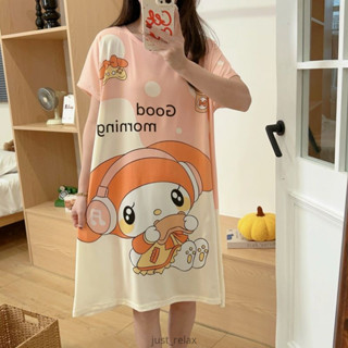 現貨 美樂蒂睡衣 連身睡衣 夏天睡衣 短袖睡衣 可愛睡衣 40-90kg 大尺碼睡裙 三麗鷗 睡衣裙 家居服 女睡衣 加
