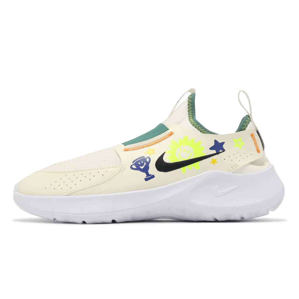 Nike 慢跑鞋 Flex Runner 3 GS 大童 女鞋 米白 綠 彈性襪式 [ACS] HM3717-101