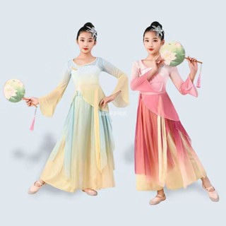 臺灣出貨 兒童古典舞蹈演出服女童飄逸紗衣中國舞民族舞練功服扇子舞表演服 兒童古典舞服 女童舞蹈服 古風演出服 古典服WD