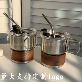 玻璃吸管杯 吸管杯子 吸管杯 可摺疊水杯304不鏽鋼ins風隨手杯戶外露營杯子馬克杯便攜咖啡杯