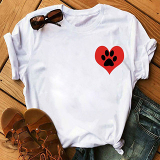 Love animal paw prints T-shirts夏季愛心動物爪印短袖女上衣T恤