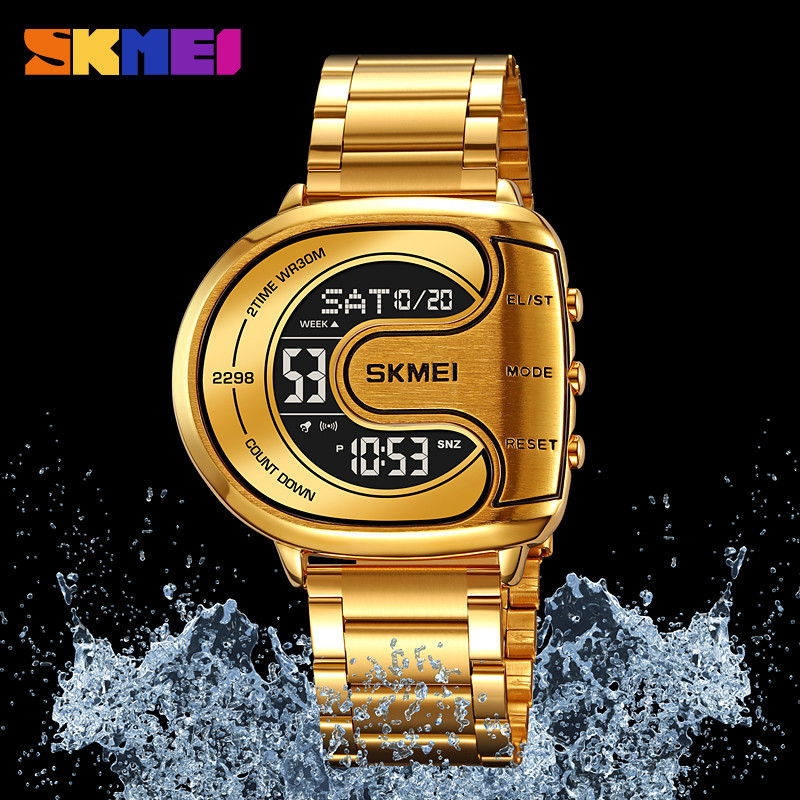Skmei原創男士手錶創意馬蹄形外觀手錶男士時尚手錶多功能防水不銹鋼錶帶手錶