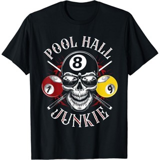 Pool Hall Junkie Billiard Skull Gamer Skull 台球運動員 T 恤