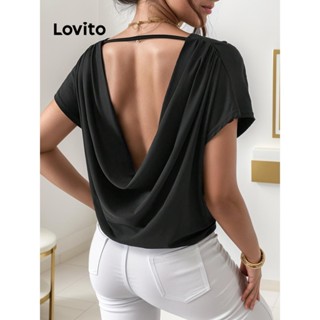 Lovito 女款休閒素色鏤空 T恤 LCW02147