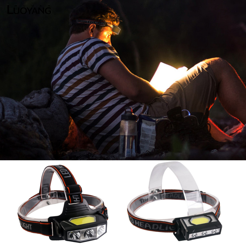 洛陽牡丹 USB充電戶外野營夜釣頭燈 頭戴式防水雙光源強光遠射頭燈