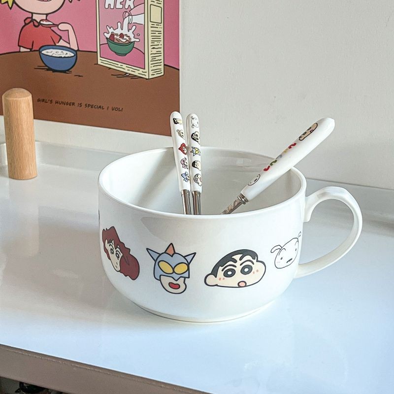 現貨蠟筆小新碗韓國ins網紅家用飯碗陶瓷泡麵碗學生宿舍可愛少女大容量帶蓋湯碗