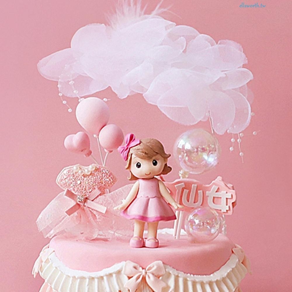 WMES蛋糕蓋粉紅色愛烤箱裝飾品兒童禮物小公主小雕像