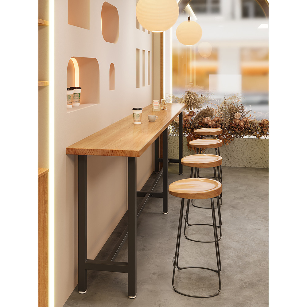 酒吧咖啡館靠牆長方形高腳吧台桌子商用鐵藝實木長條窄餐邊桌1202吧檯桌 長條桌 高腳桌 桌子