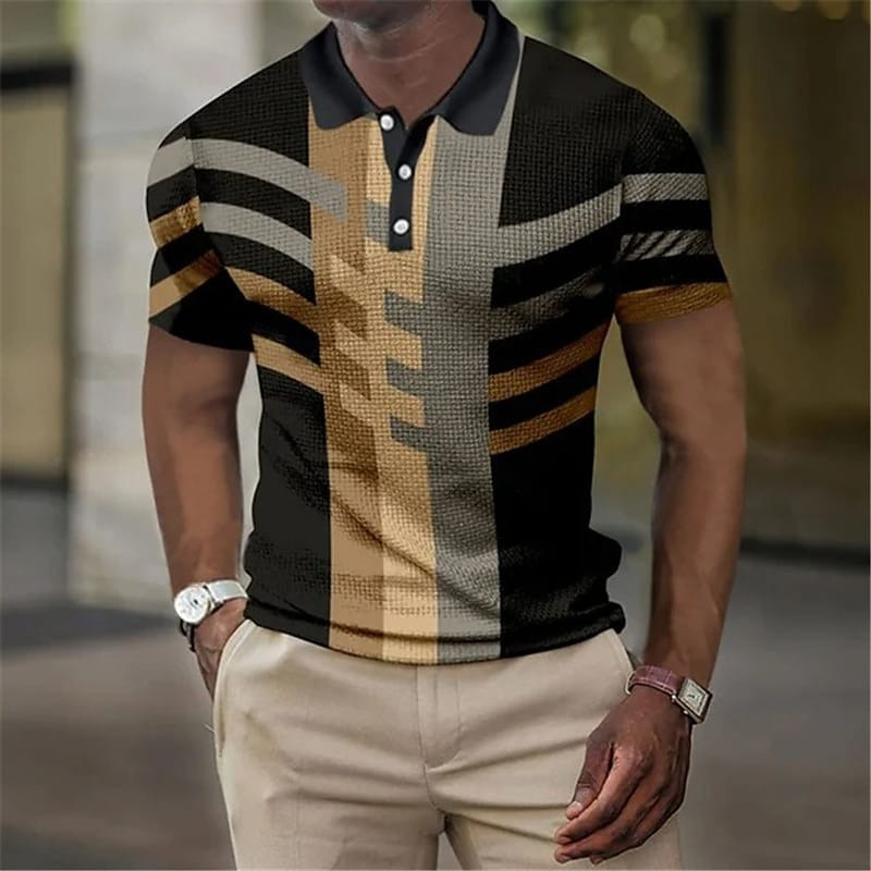 夏季跨境新款3D時尚列印牛奶絲鈕扣翻領短袖PoLo衫高爾夫運動T恤