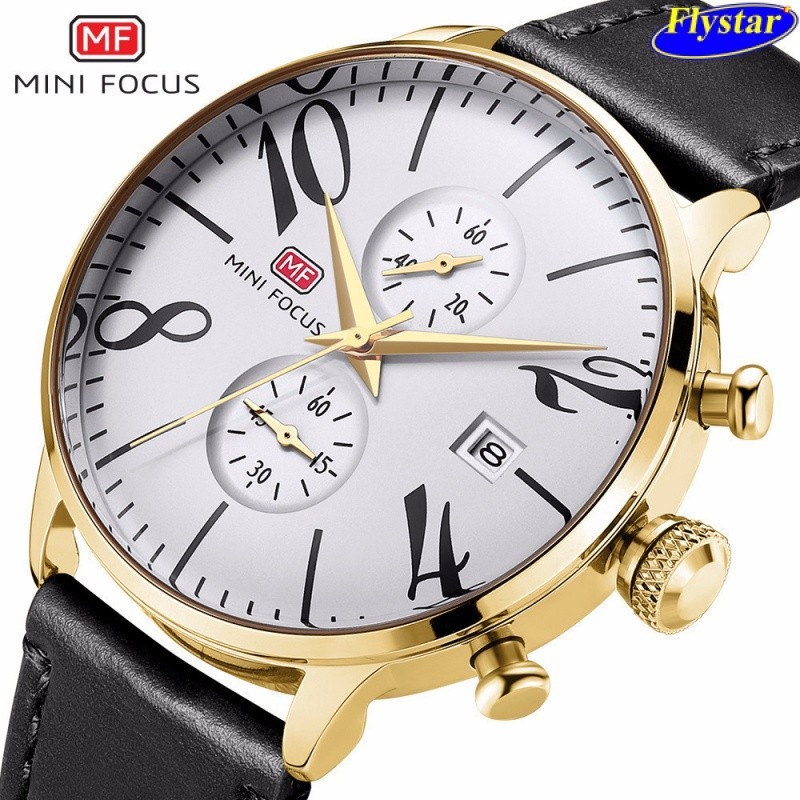 MINI FOCUS男士商務手錶日曆防水手錶真皮錶帶熱賣0135G
