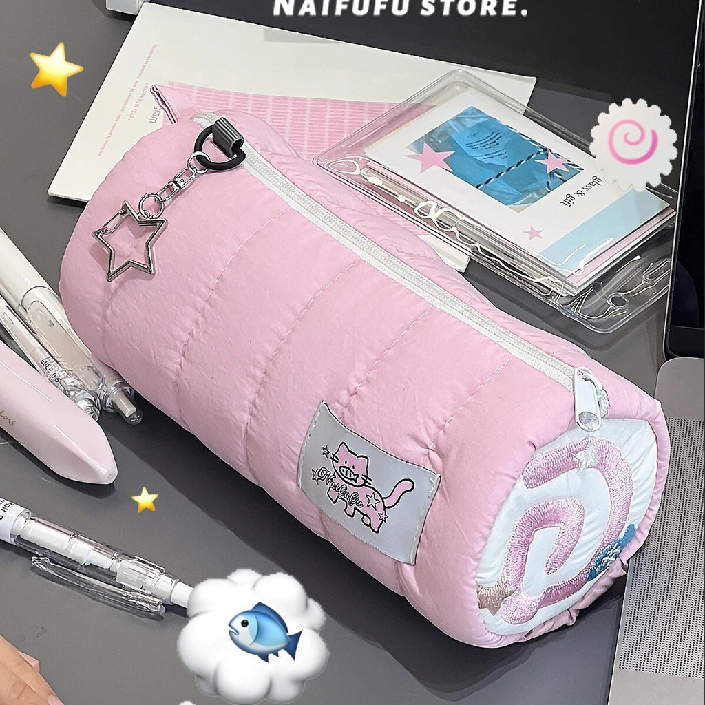 可愛粉色魚板貓筆袋吐司狗筆袋學生大容量收納袋文具盒