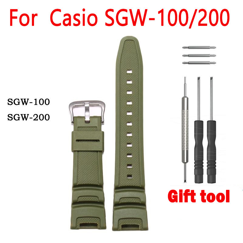 C-asio G-shock SGW-100 SGW-200 橡膠運動防水男士替換錶帶手鍊錶帶配件矽膠錶帶