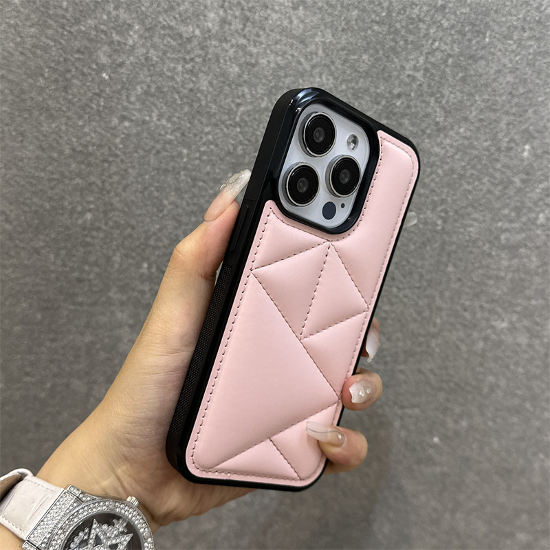 粉色少女皮墊三角防震羽絨服手機殼適用於 IPhone 15 11 14 13 12 Pro Max 超薄智能手機皮套