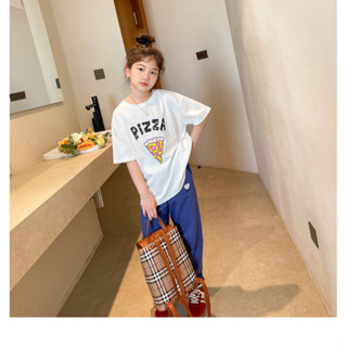 120-170cm夏季女童純棉字母短袖t恤中大童時尚落肩寬鬆休閒上衣