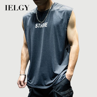 IELGY 夏季速乾無袖背心男士寬鬆加大碼運動健身白上衣
