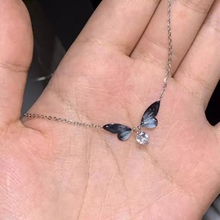 漸變水墨蝴蝶項鍊女高階小眾輕奢鎖骨鏈設計ins氣質生日禮物女友