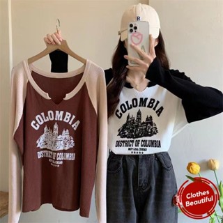 【女神館】臺灣發貨🔥大碼微胖MM美式字母印花長袖上衣女裝早鞦季新款顯瘦遮肚T恤藏肉
