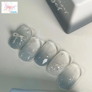 現款免運 藍眼淚|穿戴手工新款ins漸變爆款美甲顯白法式貓眼指甲貼片成品 美甲片 假指甲 貓眼石甲片 穿戴甲