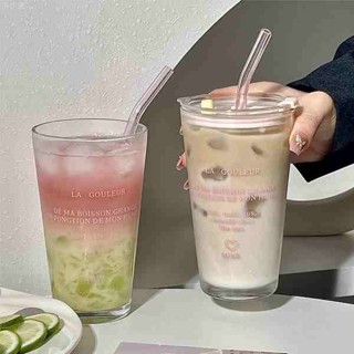 樂扣樂扣 樂扣杯 樂扣水壺 樂扣樂扣英文印花高顏值吸管水杯早餐杯子大容量咖啡杯玻璃杯帶蓋