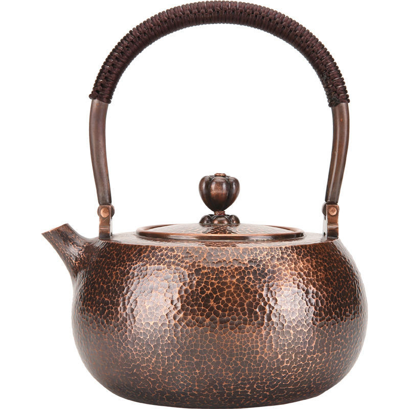 銅壺新品00517 純手工茶壺1200毫升一件式紫銅燒水壺錘紋純銅煮茶壺一張打加厚無塗層紫銅壺