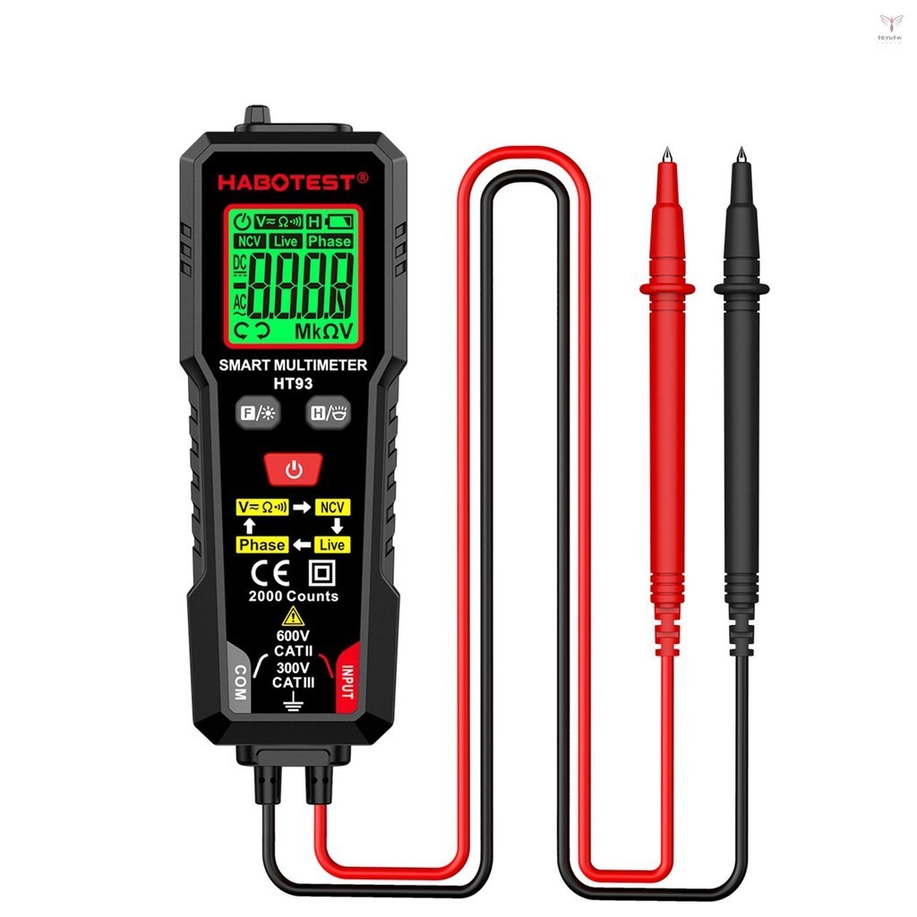 Habotest HT93 數字萬用表電壓測試儀 2000 計數電壓表歐姆表自動量程準確測量交流/直流電壓電阻與 NCV