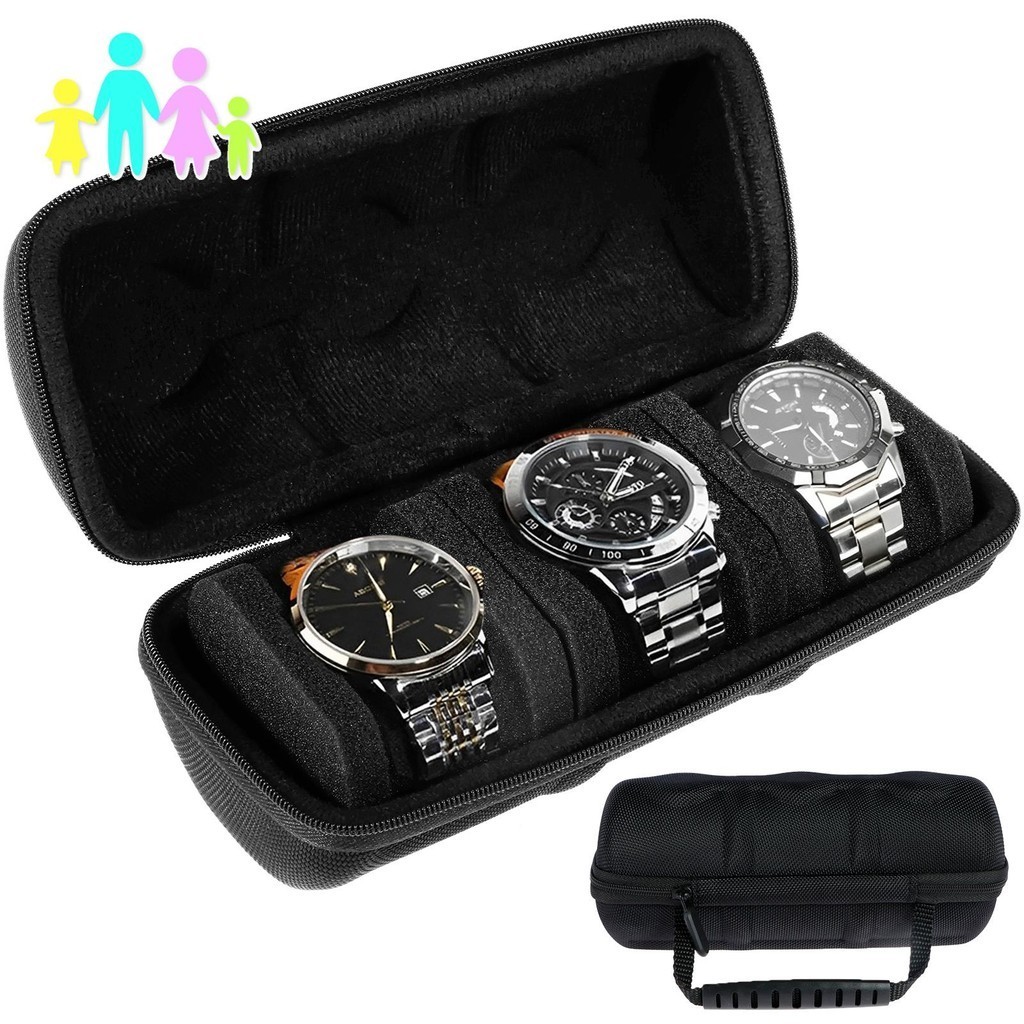 手錶旅行箱 3 槽時尚手錶盒收納盒帶手錶枕頭便攜式手錶架帶拉鍊 22x9x8.5cm SHOPTKC4239