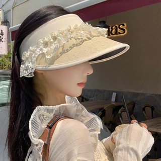 蕾絲空頂防晒帽女夏季2023新款戶外大帽簷太陽帽防紫外線遮陽帽子Lace Sky Top Sunscreen Hat f